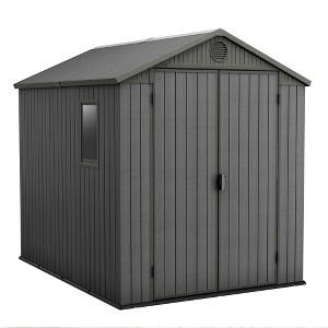 Keter Darwin 6 Ft x 8 Ft Outdoor Garden Tool Storage Shed Durable Resin Organizer with Window, Lockable Door and Built-in Ventilation, Graphite Gray - 1 of 4