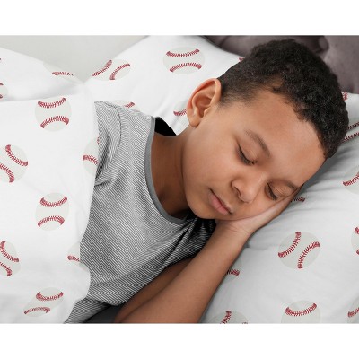 Sweet Jojo Designs Boy Full/Queen Comforter Bedding Set Baseball Patch Red White and Blue 3pc. — фото 3