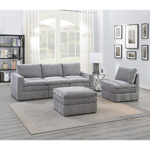 Okak Modern Convertible Sectional Sofa Couch with 2 Armchair/Wedge, 2 Armless Chairs,1 Ottomans 5pc Fabric Plush Modular Sofa for Living Room, Gray - 1 of 4