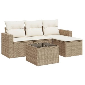 vidaXL Garden Sofa Set Beige PE Rattan, Powder-Coated Steel, Tempered Glass - 1 of 4