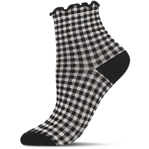 Memoi Women's Gingham Cotton Blend Ruffle Cuff Anklet Socks - 1 of 3