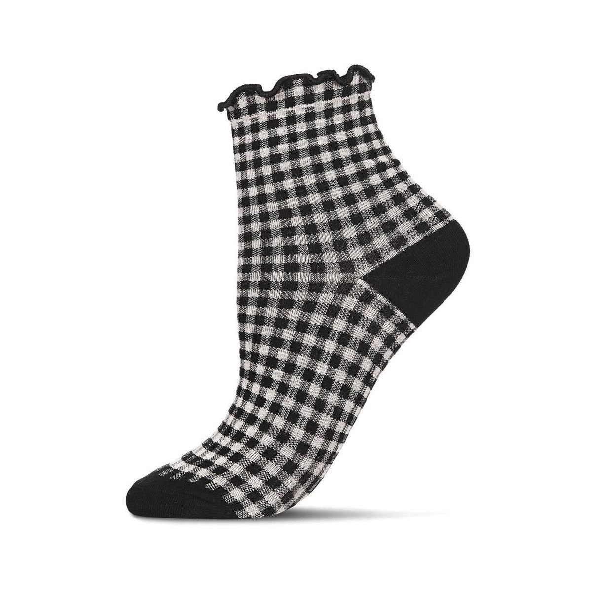 Memoi Women's Gingham Cotton Blend Ruffle Cuff Anklet Socks