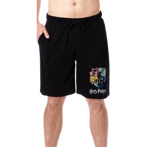 Harry Potter Mens' Wizarding World Hogwarts Crest Sleep Pajama Shorts Black - 1 of 3