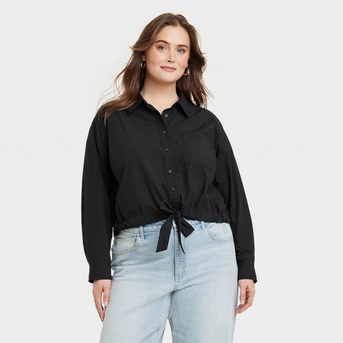 Women's Long Sleeve Collared Button-Down Shirt - Universal Thread™ Black 4X