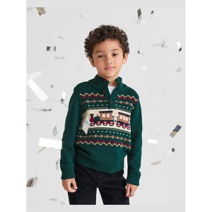 The Children's Place Toddler Boys Christmas Long Sleeve Train Fairisle Mock Neck Sweater - 1 of 4