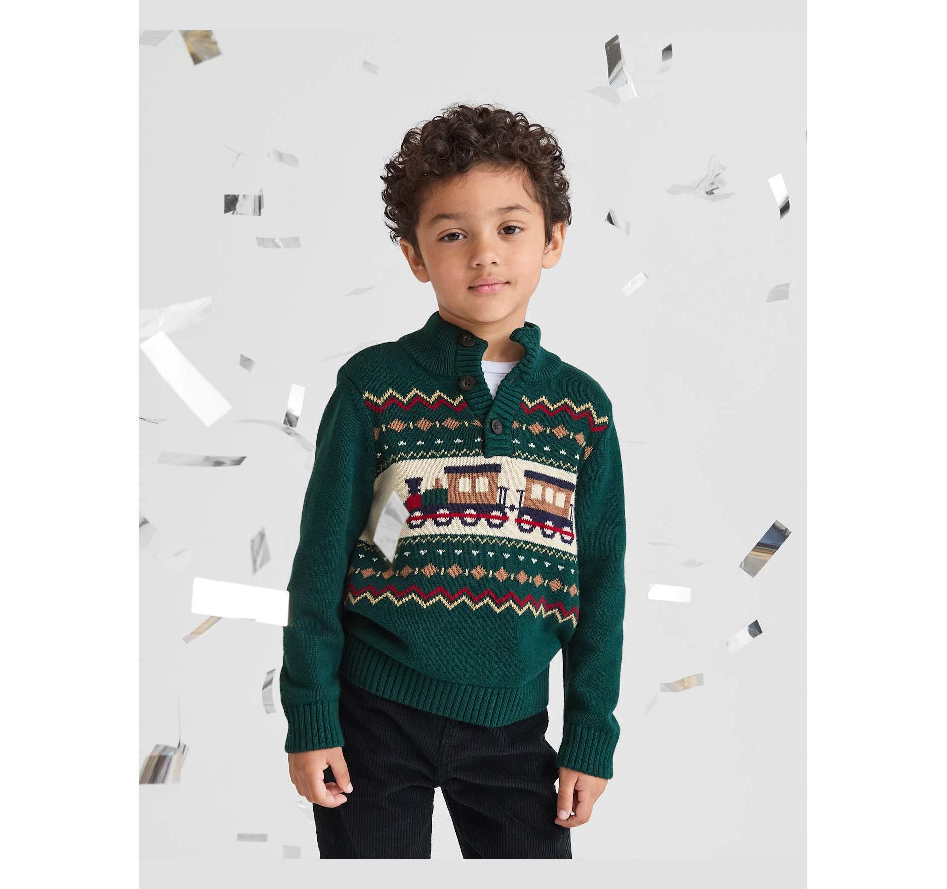 The Children's Place Toddler Boys Christmas Long Sleeve Train Fairisle Mock Neck Sweater