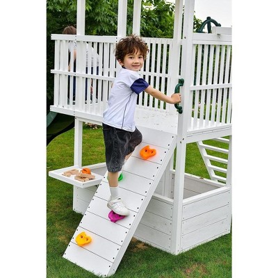Avenlur Craftsman White Pine Wood Outdoor Swing Set with Slide