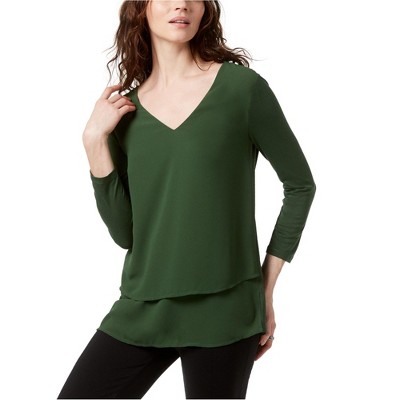 Michael Kors Womens Layered Look Pullover Blouse, Green, X-Small