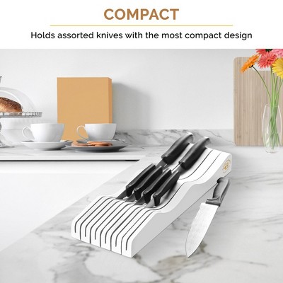 Bambusi In-Drawer Knife Block - Organizes Up to 16 Knives (White)