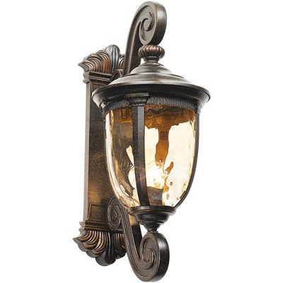 Bellagio Traditional Bronze Outdoor Wall Light with Champagne Hammered Glass