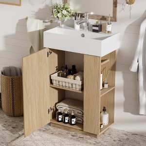 TIRAMISUBEST 21.6" Bathroom Vanity with Ceramic Sink, Freestanding Bathroom Vanity Cabinet with 1 Soft Close Door and Side Storage Shelf - 1 of 4
