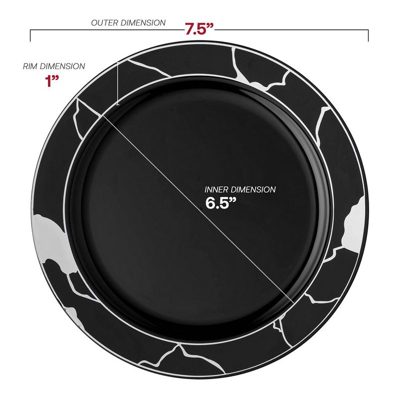 Smarty Had A Party 7.5" Black with Silver Marble Disposable Plastic Appetizer/Salad Plates (120 Plates), 2 of 6