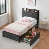 homfan Bed Frame with 2 Storage Drawers and Charging Station, Rustic Linen Upholstered Platform Bed Frame with Storage Headboard, Gray - 3 of 4
