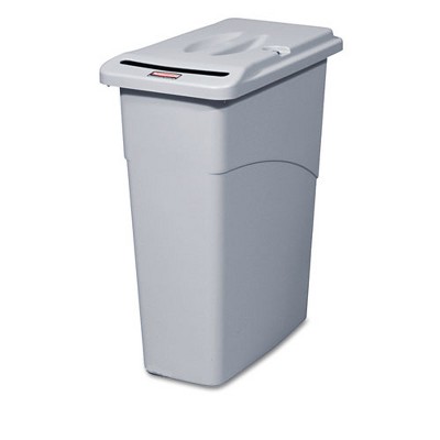 Rubbermaid Commercial Slim Jim Confidential Document Waste Receptacle with Lid, 23 gal, Light Gray