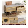 Khaki Rattan Shoe Bench with 2 Storage Drawers, Wooden Entryway Bench with Linen Cushion, Natural Oak Finish for Hallway and Bedroom Storage - 4 of 4