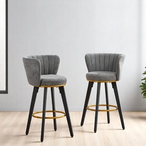 Set of 2 Counter Height Bar Stools, 26â€?Velvet Upholstered Dining Swivel Chair with Backrest and Gold Footrest, Stools for Kitchen or Dining Room - 1 of 4