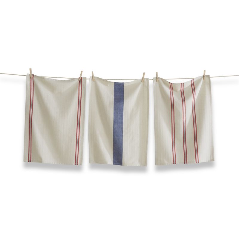 TAG Set of 3 Americana Stripe Red and Blue Stripes on Beige Backgound Cotton   Kitchen Dishtowels 26L x 18W in., 1 of 4