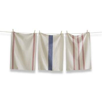 TAG Set of 3 Americana Stripe Red and Blue Stripes on Beige Backgound Cotton   Kitchen Dishtowels 26L x 18W in.