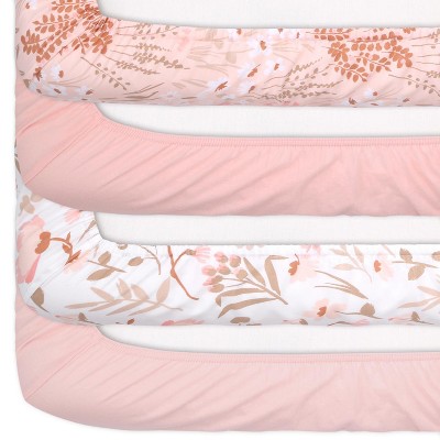 Pink Floral Microfiber Baby Girl Crib Sheets Set, 4-Pack