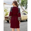 Waffle Knit Dress for Women Raglan Sleeve Leopard Print Color Block Mini Dress Trendy Smocked Dresses - 2 of 4