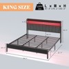 AMERLIFE Bed Frame with LED Lights & Charging Station, Linen Upholstered Headboard with 2-Tier Storage - 4 of 4