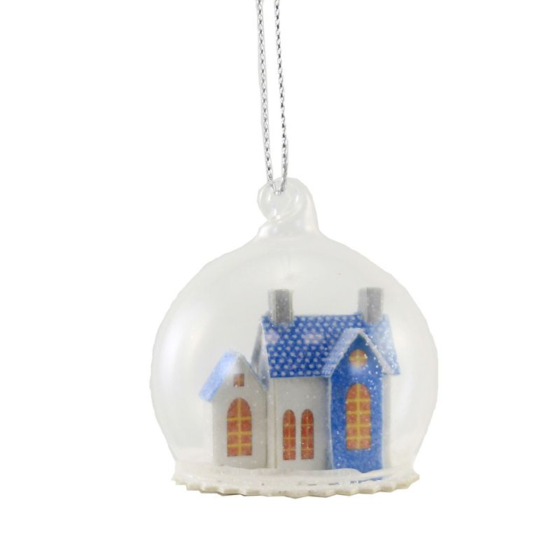 Cody Foster 2.0 Inch Frosty Abobe Globe Set/5 Mini Putz Paper House Tree Ornaments, 5 of 7