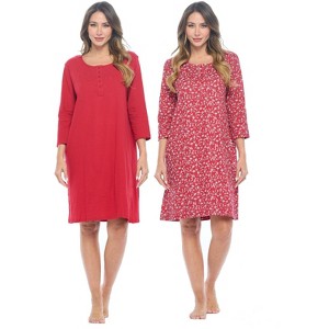 Casual Nights Women's Henley Nightshirts Set of 2, Floral 3/4 Sleeve Nightgowns & Solid Sleepwear Shirt - 1 of 4