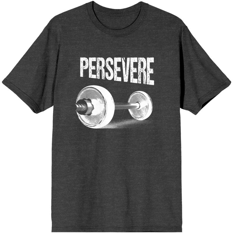 Gym Culture Barbell "Persevere" Unisex Adult's Charcoal Heather Gray Graphic Tee, 1 of 4