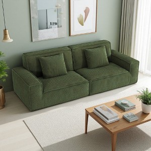 106.3" Large Striped Fabric Compression Sofa with High-Rebound Sponge & Comfortable Seating - 1 of 4