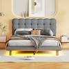 CAVINAS Full Bed Frame with Headboard, Full-Size Bed with LED Frame, Velvet Platform, Thick & Soft Fabric and Button-tufted Design Headboard, Gray - 2 of 4