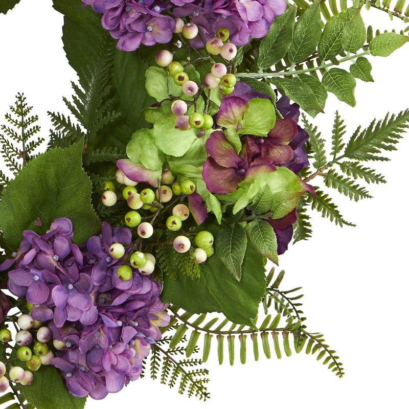 24&#34; Artificial Hydrangea &#38; Berry Wreath Purple - Nearly Natural, 4 of 5