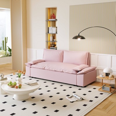 VYNXARIA 70.1inch Queen Pull Out Sofa Bed, 3-in-1 Convertible Sleeper Sofa with 2 Soft Pillows,Multi-Functional Velvet Loveseat Bed,Pink