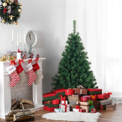 Costway 4.5Ft PVC Pre-lit Christmas Tree Hinged 200 LED Light Metal