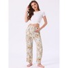 INSPIRE CHIC Women's Lounge Pants Floral Dot Pattern Wide Leg Pants Elastic Waist with Pocket Sleep Nightwear Pajama - 3 of 4
