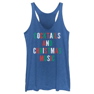 Women's Lost Gods Distressed Cocktails and Christmas Music  Racerback Tank Top - Royal Blue Heather - 2X Large - 1 of 4