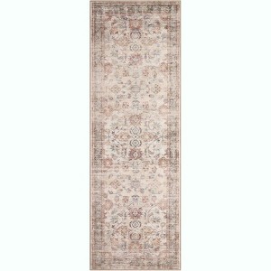 Vintage Washable Area Rug - Low Pile Non-Slip Carpet with Rubber Backing, Distressed Pattern for Living Room, Bedroom & Home Office - 1 of 4