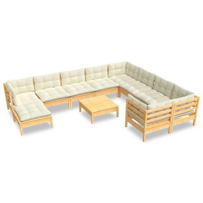 vidaXL Garden Lounge Set Cream, Natural Wood
