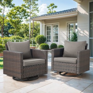 Outdoor Patio Swivel Chair Glider Chair with Removable Cushions for Porch - 1 of 4