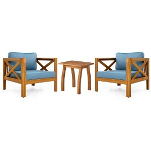 NAYSAYE Patio Chaise Lounges Outdoor Wood Leisure Set with Cushions and End Table for Poolside Relaxation, Blue and Teak, 28.7"*27.9"*24" - 1 of 4