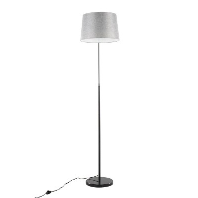 Arc Black Marble and Metal Floor Lamp with Grey Linen Shade