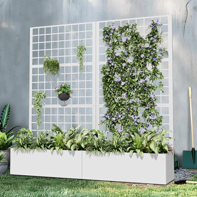 PexFix 71" x 35.4" Tall Wrought Iron Garden Trellis with Planter Box White Outdoor Plant Support for Climbing Flowers Vines Patio Yard Decor