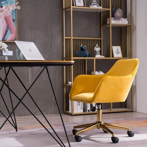 CAVINAS Mid-Century Modern Office Desk Chair, Adjustable Height 360 Revolving Home Office Chair With Gold Metal Legs And Universal Wheel - 1 of 4