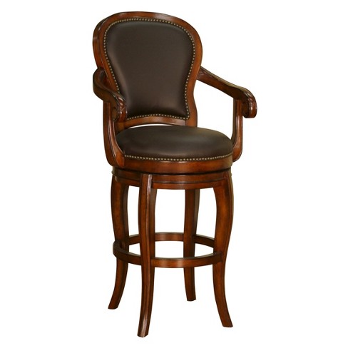 30 Santos Swivel Genuine Leather Barstool Hardwood Chocolate