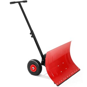 Snow Shovel with Wheels,29.1" W x 19.3" H Heavy Duty Snow Pusher for Driveway,Ergonomic Snow Pusher Shovel with Snow Removal Adjustable Angle - 1 of 4