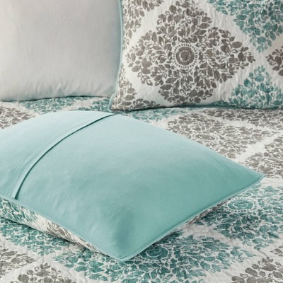 Aqua and Gray Reversible Microfiber Full Quilt Set with Shams