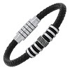 Steeltime Men's black braided leather and stainless steel beads bracelet - 2 of 4