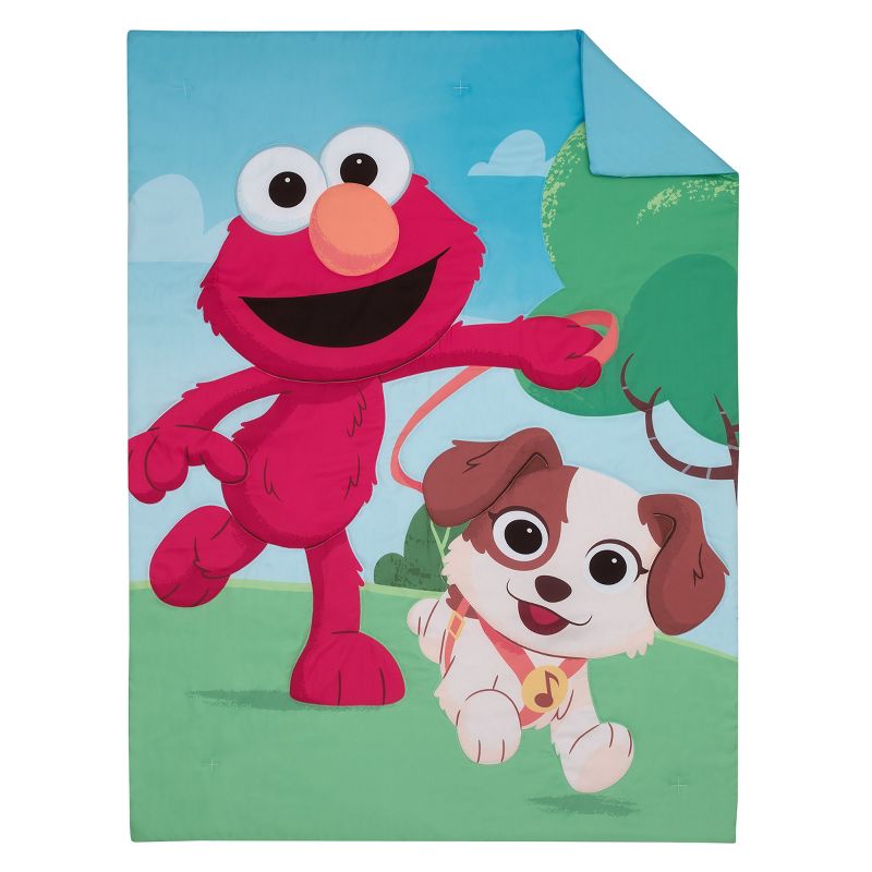 Sesame Street Furry Friends Blue, Green and Red Elmo and Puppy 4 Piece Toddler Bed Set, 2 of 7
