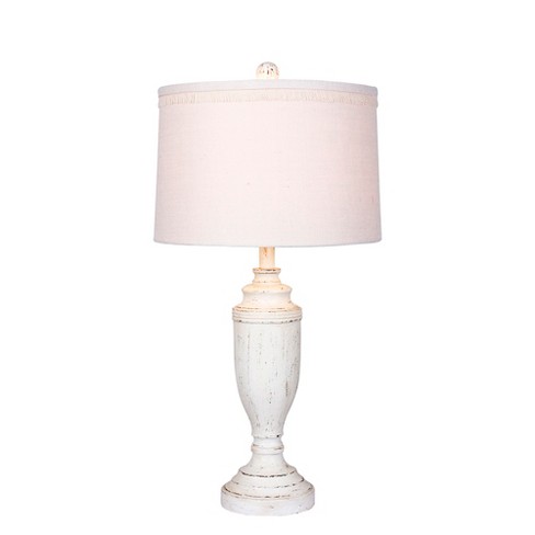 Distressed Formal Resin Table Lamp, Small White Distressed Table Lamp