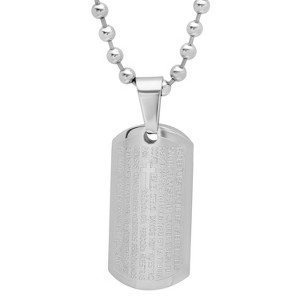 Steeltime Ladies stainless steel 'padre nuestro' prayer pendant with 24" chain. Color Options: Silver, Gold - 1 of 4