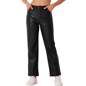 INSPIRE CHIC Women's High Waist Straight Leg Side Pockets Casual Punk Faux Leather Pants - 1 of 4